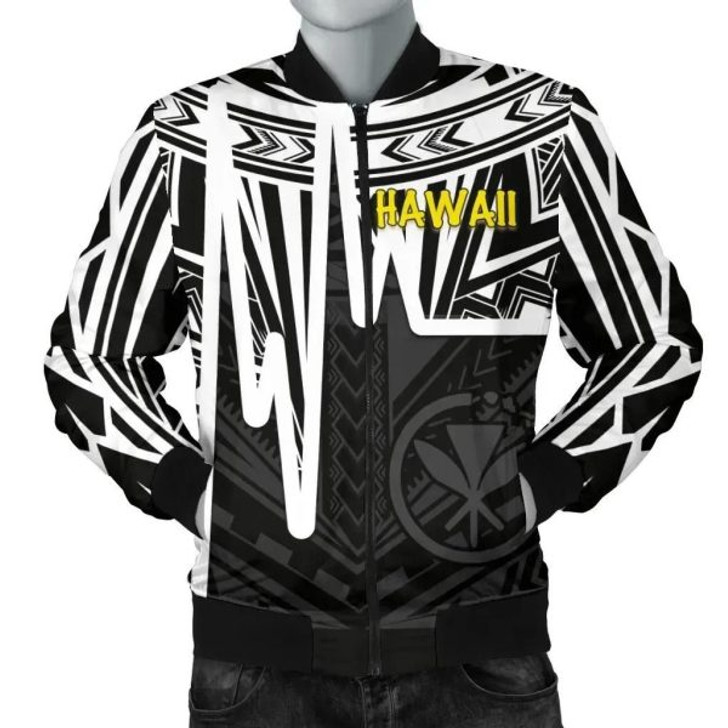 FUNSTUFFPRINT Bomber Jacket Hawaii – Kanaka Maoli With Polynesian Pattern In Heartbeat Style (Black,White) 3D Bomber Jacket
