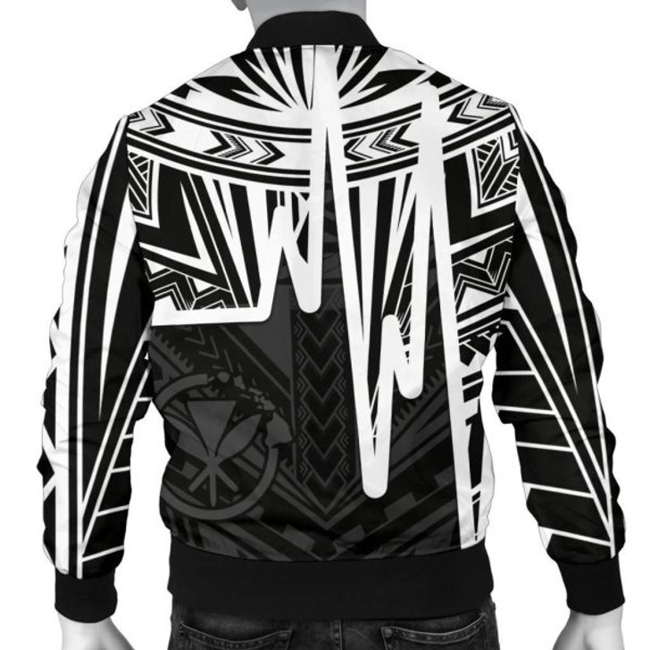 FUNSTUFFPRINT Bomber Jacket Hawaii – Kanaka Maoli With Polynesian Pattern In Heartbeat Style (Black,White) 3D Bomber Jacket