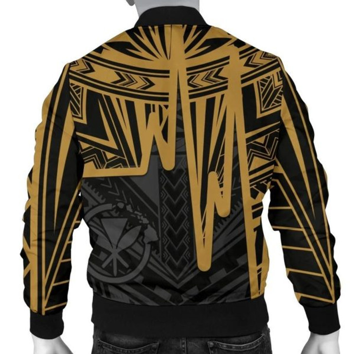 FUNSTUFFPRINT Bomber Jacket Hawaii – Kanaka Maoli With Polynesian Pattern In Heartbeat Style (Gold) 3D Bomber Jacket