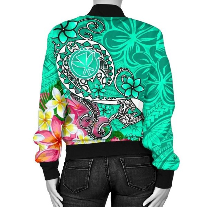 FUNSTUFFPRINT Bomber Jacket Hawaii – Turtle Plumeria Polynesian Tattoo Turquoise Color 3D Bomber Jacket