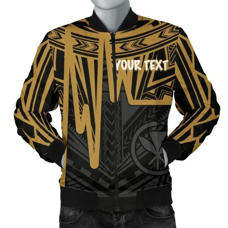 FUNSTUFFPRINT Bomber Jacket Hawaii Personalised – Kanaka Maoli With Polynesian Pattern In Heartbeat Style (Gold) 3D Bomber Jacket