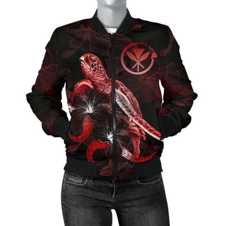FUNSTUFFPRINT Bomber Jacket Hawaii Polynesian – Turtle With Blooming Hibiscus Red 3D Bomber Jacket