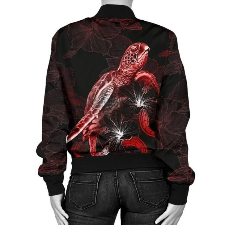 FUNSTUFFPRINT Bomber Jacket Hawaii Polynesian – Turtle With Blooming Hibiscus Red 3D Bomber Jacket