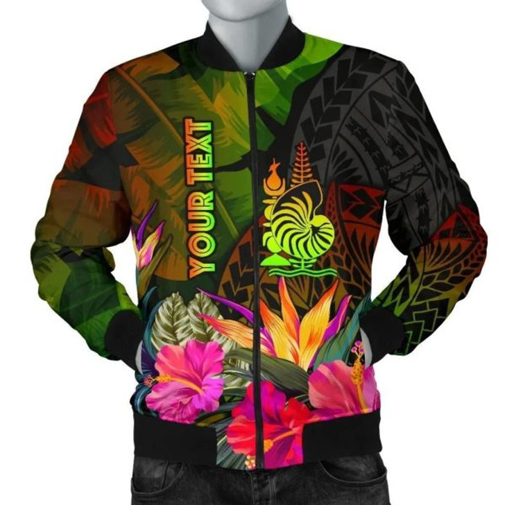 FUNSTUFFPRINT Bomber Jacket New Caledonia Polynesian Personalised Hibiscus and Banana Leaves 3D Bomber Jacket