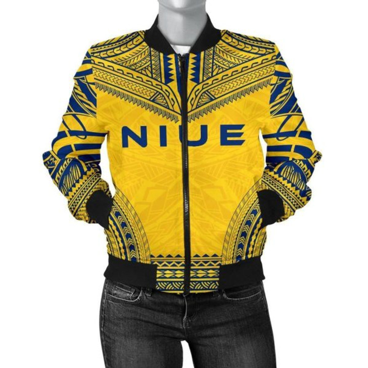 FUNSTUFFPRINT Bomber Jacket Niue Flag Polynesian Chief 3D Bomber Jacket