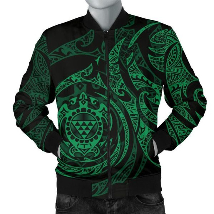FUNSTUFFPRINT Bomber Jacket Polynesian Hawaii – Green Turtle Tribal 3D Bomber Jacket