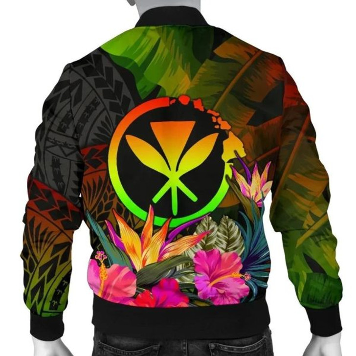FUNSTUFFPRINT Bomber Jacket Polynesian Hawaii Kanaka Maoli Polynesian Personalised – Hibiscus and Banana Leaves 3D Bomber Jacket