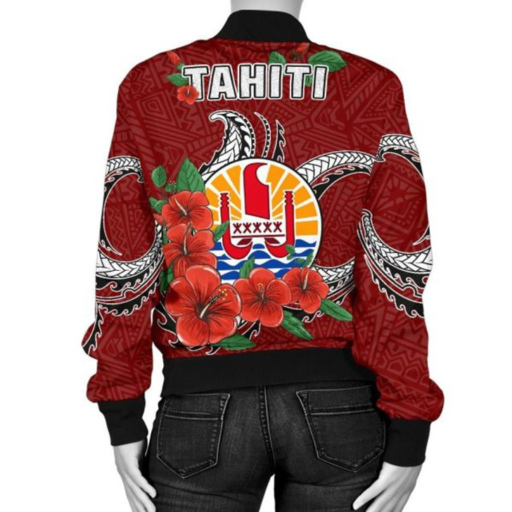 FUNSTUFFPRINT Bomber Jacket Tahiti Polynesian Hibiscus Coat of Arm Red 3D Bomber Jacket