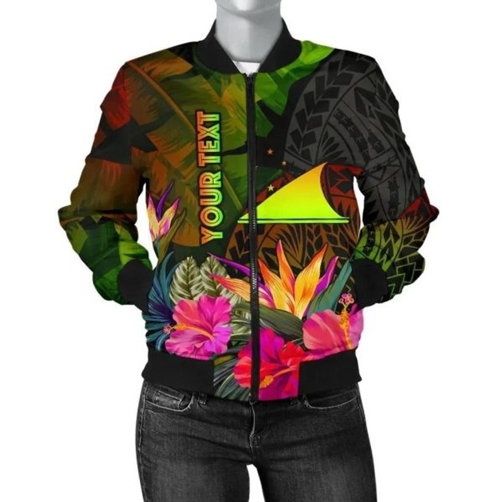FUNSTUFFPRINT Bomber Jacket Tokelau Polynesian Personalised – Hibiscus and Banana Leaves 3D Bomber Jacket