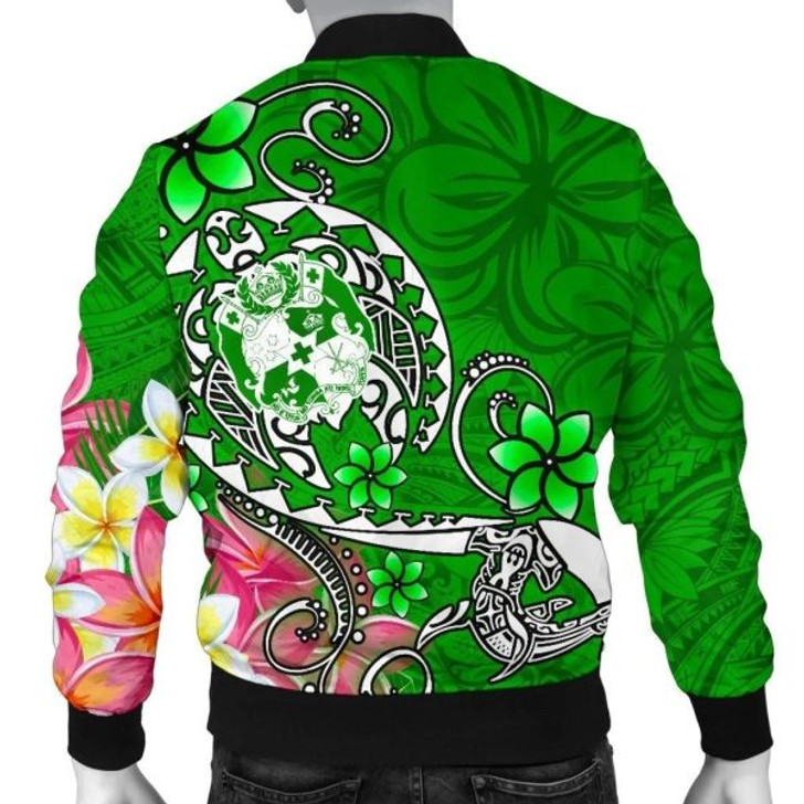 FUNSTUFFPRINT Bomber Jacket Tonga – Turtle Plumeria (Green) 3D Bomber Jacket