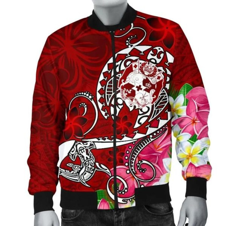 FUNSTUFFPRINT Bomber Jacket Tonga – Turtle Plumeria (Red) 3D Bomber Jacket