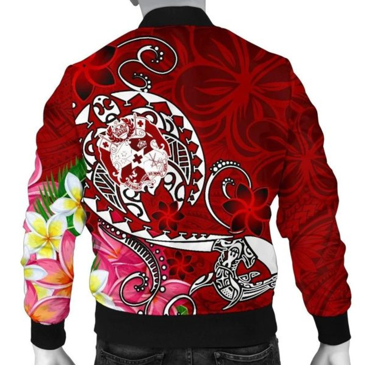 FUNSTUFFPRINT Bomber Jacket Tonga – Turtle Plumeria (Red) 3D Bomber Jacket