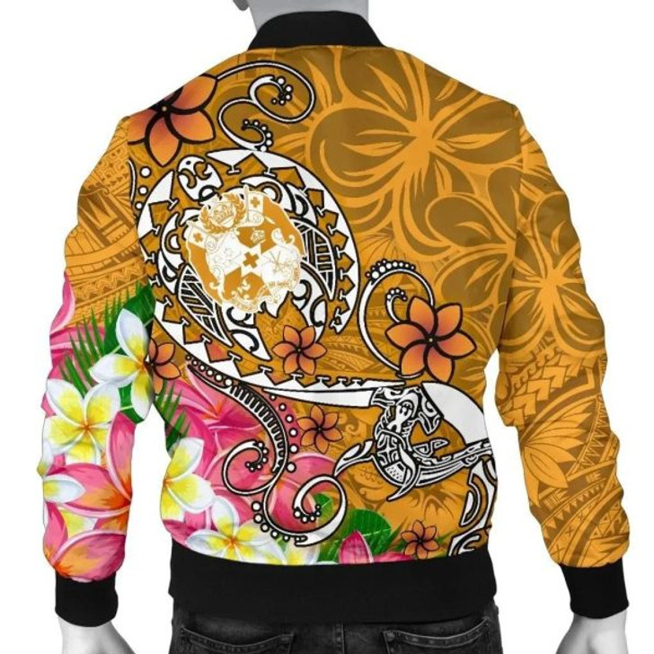 FUNSTUFFPRINT Bomber Jacket Tonga Custom Personalised – Turtle Plumeria (Gold) 3D Bomber Jacket