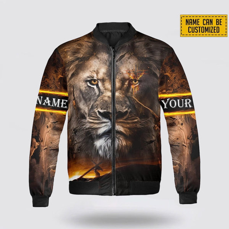 FUNSTUFFPRINT Personalized Name The Lion Christian Jesus Bomber Jacket For Men Women 3D Bomber Jacket