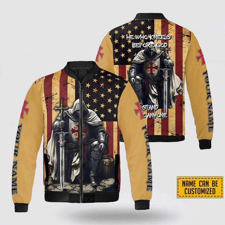 FUNSTUFFPRINT Personalized Name Knight Templar He Who Kneels Before God Bomber Jacket For Men Women 3D Bomber Jacket