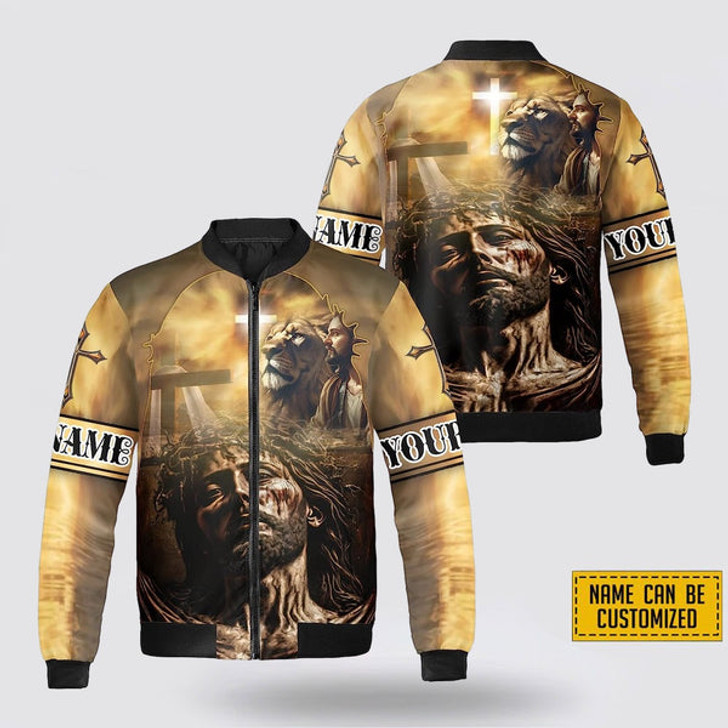 FUNSTUFFPRINT Personalized Name Christian Jesus Lion Bomber Jacket For Men Women 3D Bomber Jacket