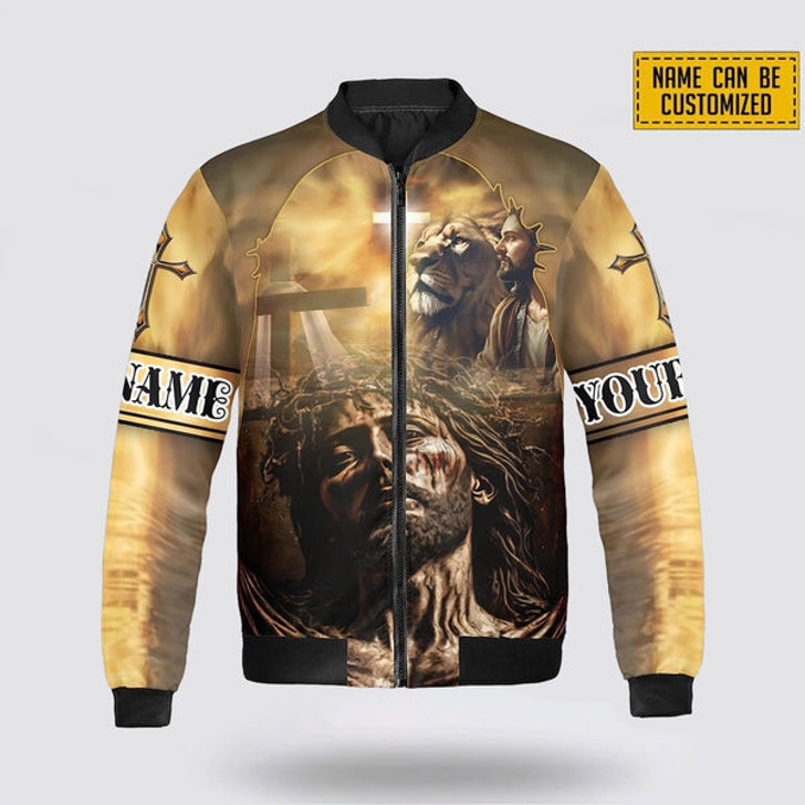 FUNSTUFFPRINT Personalized Name Christian Jesus Lion Bomber Jacket For Men Women 3D Bomber Jacket
