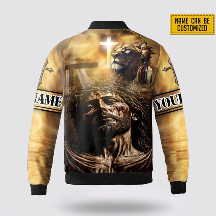 FUNSTUFFPRINT Personalized Name Christian Jesus Lion Bomber Jacket For Men Women 3D Bomber Jacket