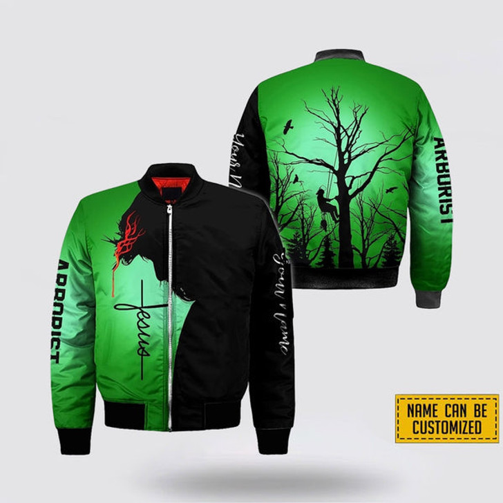 FUNSTUFFPRINT Personalized Arborist Jesus And God Bomber Jacket For Men Women 3D Bomber Jacket
