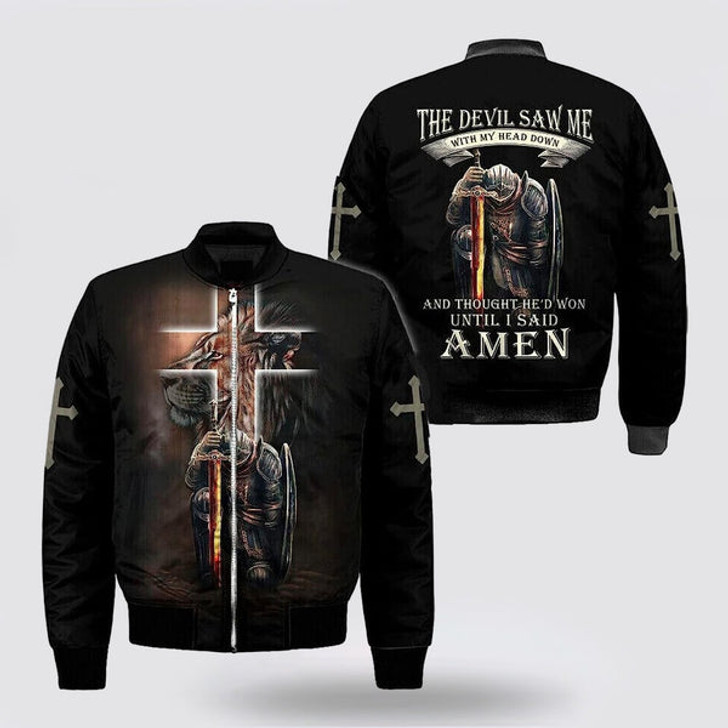 FUNSTUFFPRINT Jesus Christ Lion Of Judah Knight Warrior Bomber Jacket - Christian Bomber Shirts for Men and Women 3D Bomber Jacket