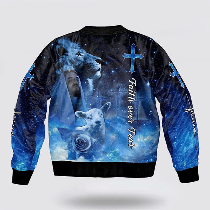 FUNSTUFFPRINT Jesus Christ Lion And Lamb Bomber Jacket - Jesus Shirt for Men Women 3D Bomber Jacket