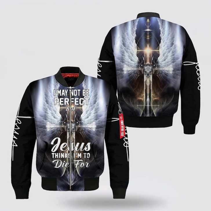 FUNSTUFFPRINT I May Not Be Perfect Cross Wings Bomber Jacket - Jesus Shirt for Men Women 3D Bomber Jacket