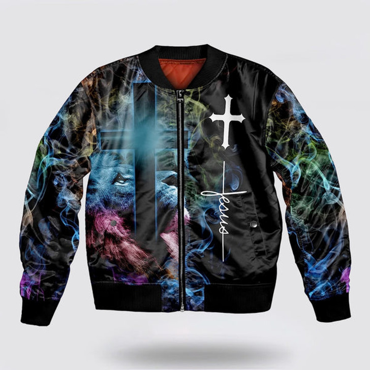 FUNSTUFFPRINT Way Maker Miracle Worker Jesus Lion Cross Bomber Jacket - Jesus Shirt for Men Women 3D Bomber Jacket