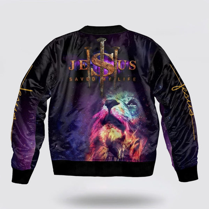 FUNSTUFFPRINT Lion Of Judah Jesus Saved My Life Bomber Jacket - Jesus Shirt for Men Women 3D Bomber Jacket