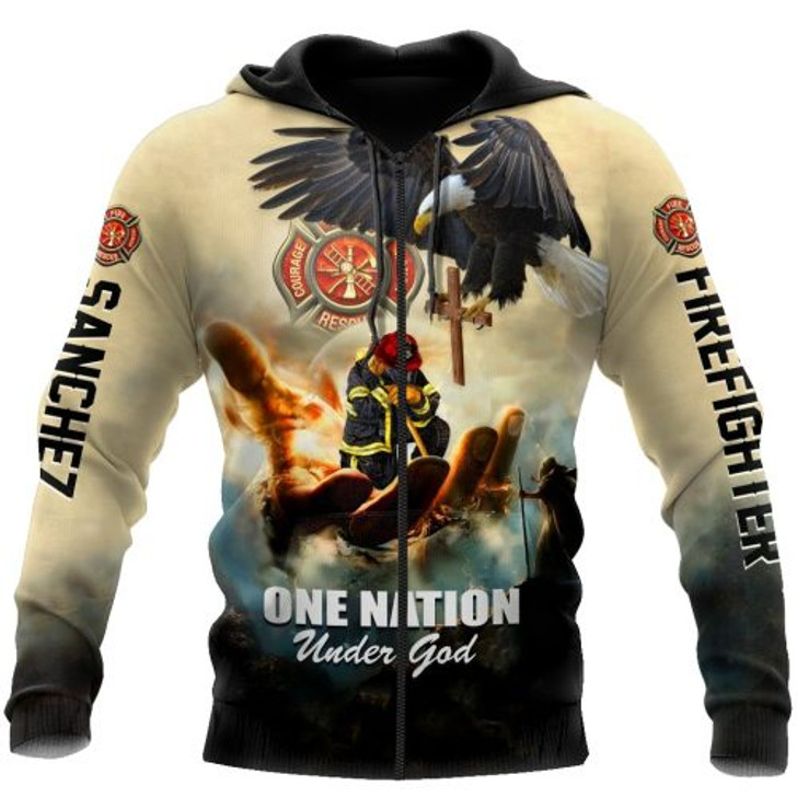 FUNSTUFFPRINT Personalized Firefighter 3D Hoodie One Nation Under God  3D Hoodie and Zip Hoodie