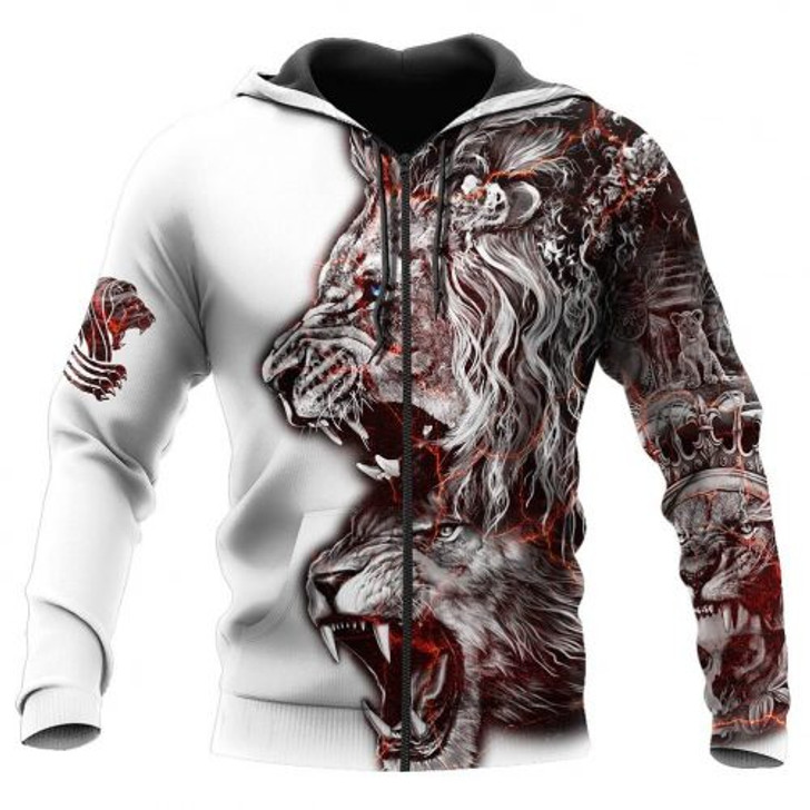 FUNSTUFFPRINT Lion Roar 3D All Over Printed Hoodie For Men White   3D Hoodie and Zip Hoodie
