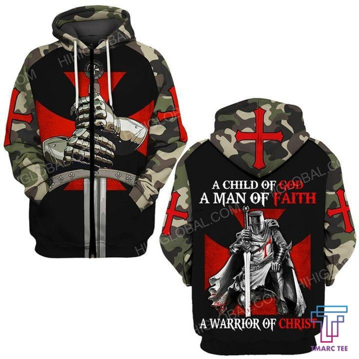 FUNSTUFFPRINT A CHILD OF GOD A MAN OF FAITH A WARRIOR OF CHRIST 3D Hoodie and Zip Hoodie