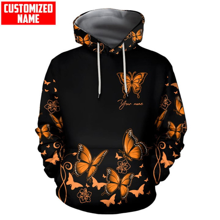 FUNSTUFFPRINT Customized Name Butterfly All Over Printed 3D Hoodie and Zip Hoodie