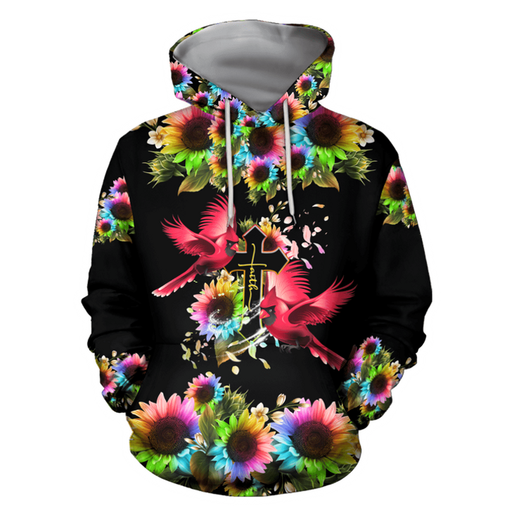 FUNSTUFFPRINT Cardinal Rainbow Sunflower 3D Hoodie and Zip Hoodie