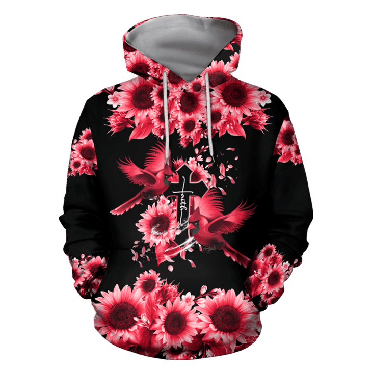 FUNSTUFFPRINT Cardinal Rainbow Sunflower 3D Hoodie and Zip Hoodie