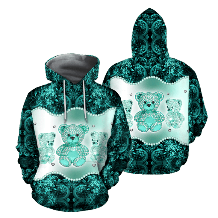 FUNSTUFFPRINT Purple Teddy Turquoise Color  3D Hoodie and Zip Hoodie