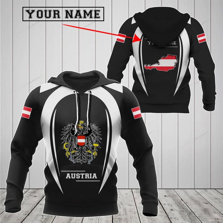 FUNSTUFFPRINT Customize Austria Map & Coat Of Arms 3D Hoodie and Zip Hoodie