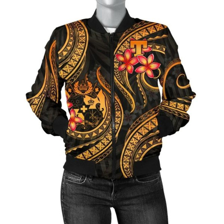 FUNSTUFFPRINT Bomber Jacket Tonga Polynesian Gold Plumeria 3D Bomber Jacket