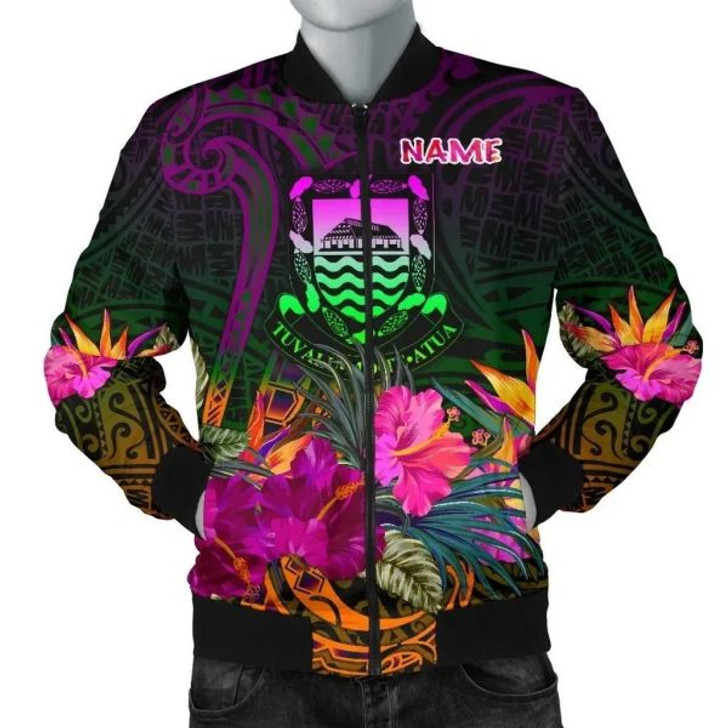 FUNSTUFFPRINT Bomber Jacket Tuvalu Personalised – Summer Hibiscus 3D Bomber Jacket