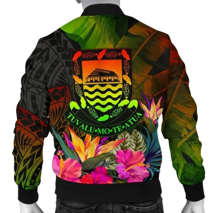 FUNSTUFFPRINT Bomber Jacket Tuvalu Polynesian Personalised – Hibiscus and Banana Leaves  3D Bomber Jacket