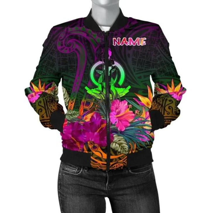 FUNSTUFFPRINT Custom Bomber Jacket Vanuatu Personalised – Summer Hibiscus 3D Bomber Jacket