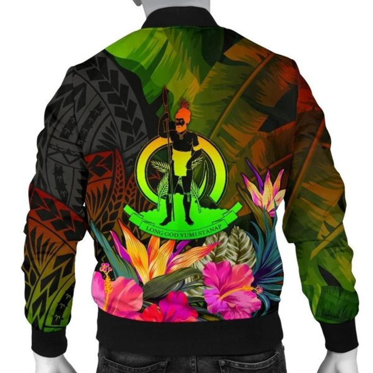 FUNSTUFFPRINT Bomber Jacket Vanuatu Polynesian – Hibiscus and Banana Leaves – Summer Hibiscus 3D Bomber Jacket