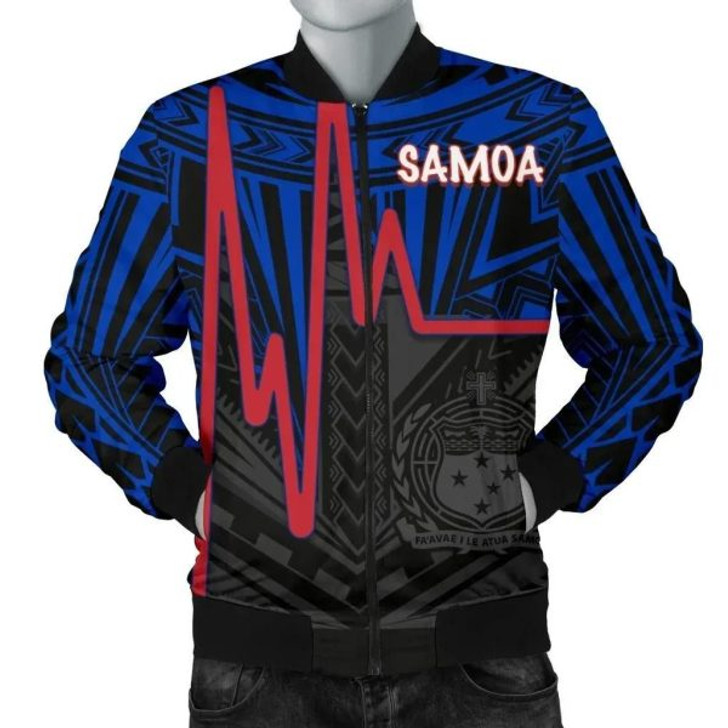 FUNSTUFFPRINT Bomber Jacketamoa – Samoa Seal With Polynesian Patterns In Heartbeat Style (Blue) 3D Bomber Jacket