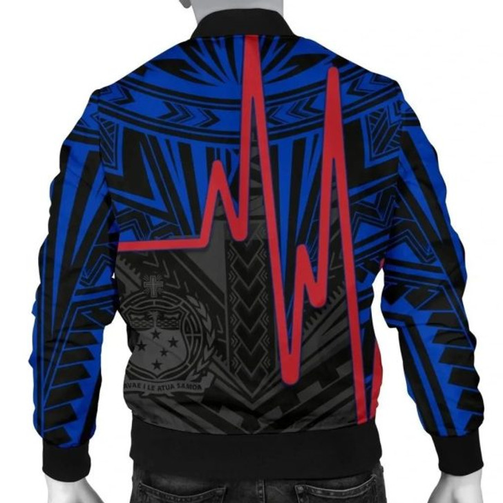 FUNSTUFFPRINT Bomber Jacketamoa – Samoa Seal With Polynesian Patterns In Heartbeat Style (Blue) 3D Bomber Jacket