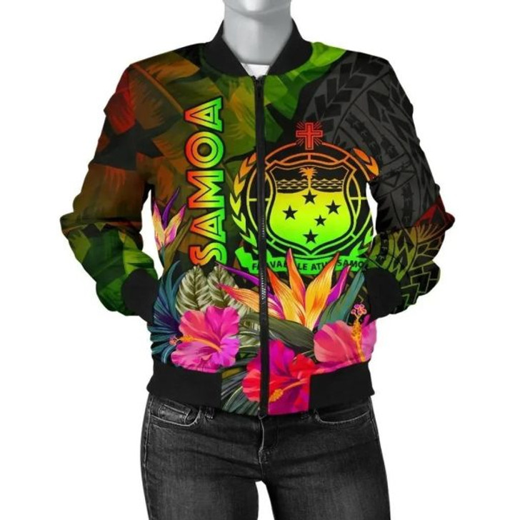 FUNSTUFFPRINT Bomber Jacketamoa Polynesian – Hibiscus and Banana Leaves 3D Bomber Jacket