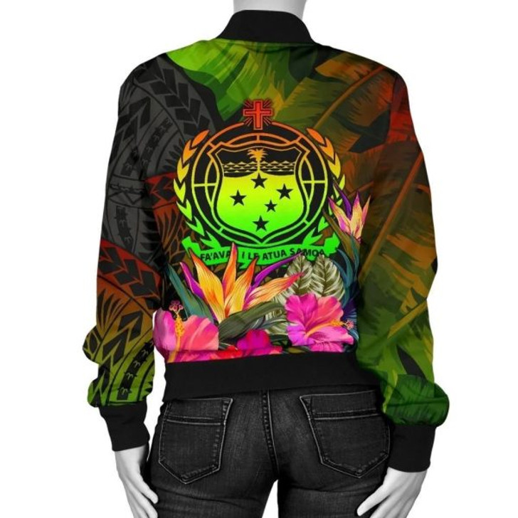FUNSTUFFPRINT Bomber Jacketamoa Polynesian – Hibiscus and Banana Leaves 3D Bomber Jacket