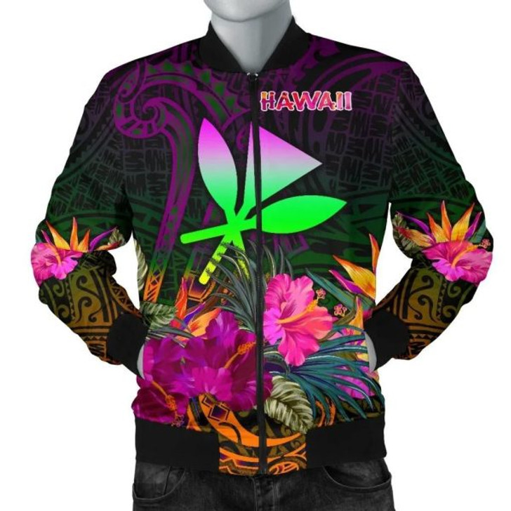 FUNSTUFFPRINT Polynesian Hawaii Kanaka Maoli Men’s Bomber Jacket – Summer Hibiscus 3D Bomber Jacket