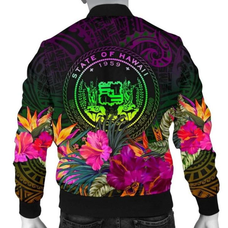 FUNSTUFFPRINT Polynesian Hawaii Men’s Bomber Jacket – Summer Hibiscus 3D Bomber Jacket