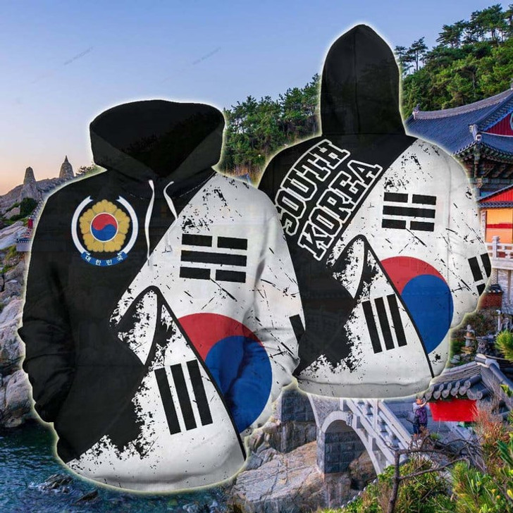 FUNSTUFFPRINT South Korea Special Grunge Flag  3D Hoodie and Zip Hoodie