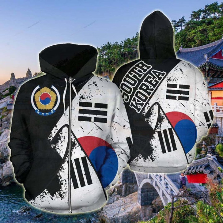 FUNSTUFFPRINT South Korea Special Grunge Flag  3D Hoodie and Zip Hoodie