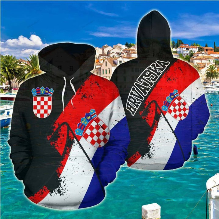 FUNSTUFFPRINT (Hrvatska) Croatia Special Grunge Flag  3D Hoodie and Zip Hoodie